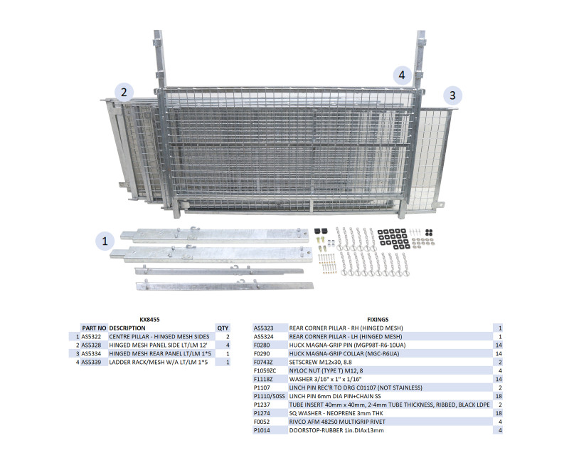 KIT REHAUSSES GRILLAGEES À CHARNIERES - LT/LM125 (HAYON)