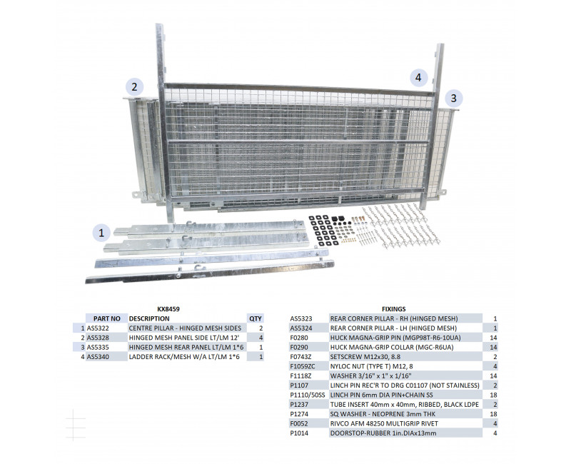 KIT REHAUSSES GRILLAGEES À CHARNIERES - LT/LM126 (HAYON)