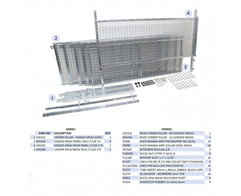 KIT REHAUSSES GRILLAGEES À CHARNIERES - LT/LM146 (HAYON)
