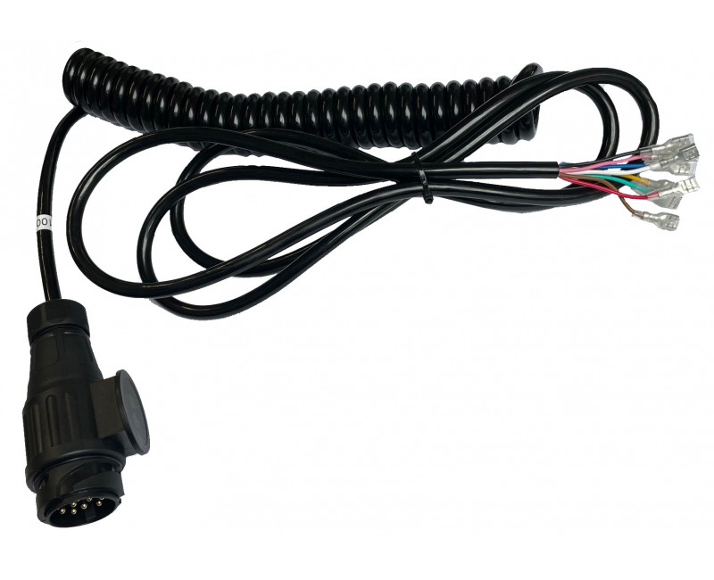 FICHE 13 BROCHES AVEC CABLE SPIRALE 8 CONDUCTEURS, EXTENSION 2 450 MM, SORTIE COSSE F. 5 MM