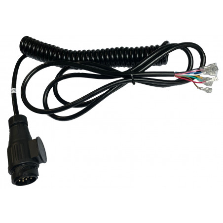 FICHE 13 BROCHES AVEC CABLE SPIRALE 8 CONDUCTEURS, EXTENSION 2 450 MM, SORTIE COSSE F. 5 MM