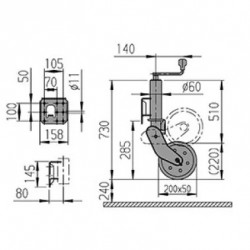 ROUE JOCKEY AUTOMATIQUE Ø 60 GALET 200 CHARGE 500 KG