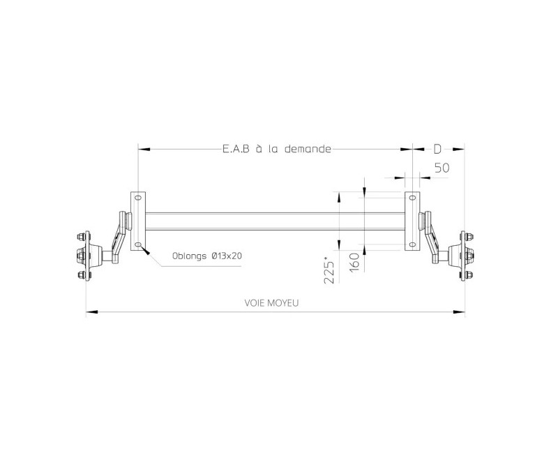 ESSIEUX NON FREINÉS 750KG 4 TROUS 115 A LA COTE