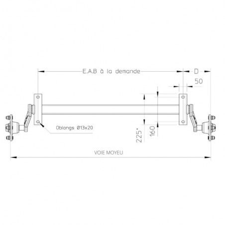 ESSIEUX NON FREINÉS 750KG 4 TROUS 115 A LA COTE