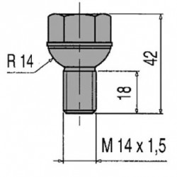 VIS ROUE M14X1,50 PLAT 23 PAR 5 SPHÉRIQUE